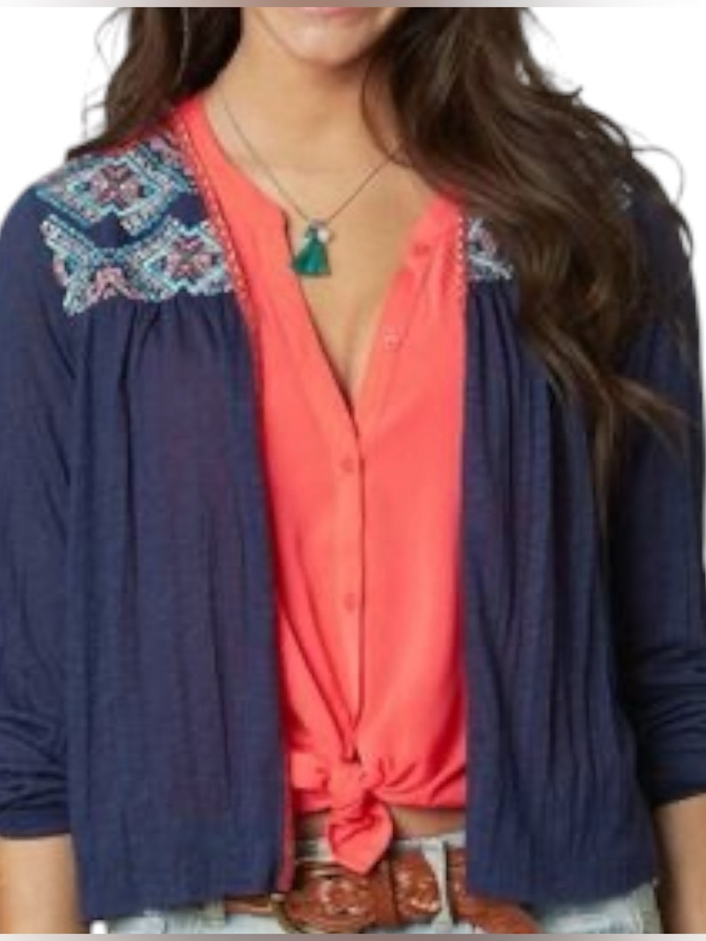 AEO Yoke Detailed Open Front Cardigan/Jacket Navy Blue Size Medium